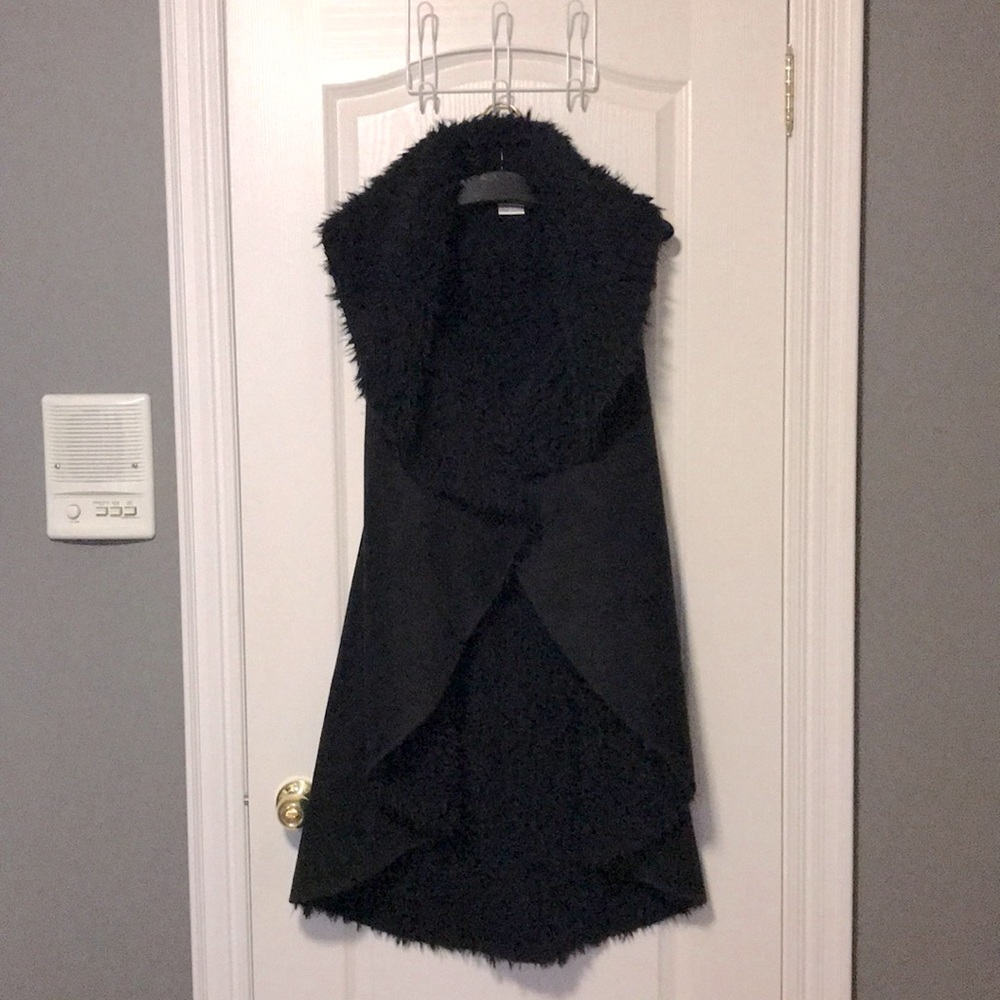 QED London Black Ultrasuede Sleeveless Overcoat